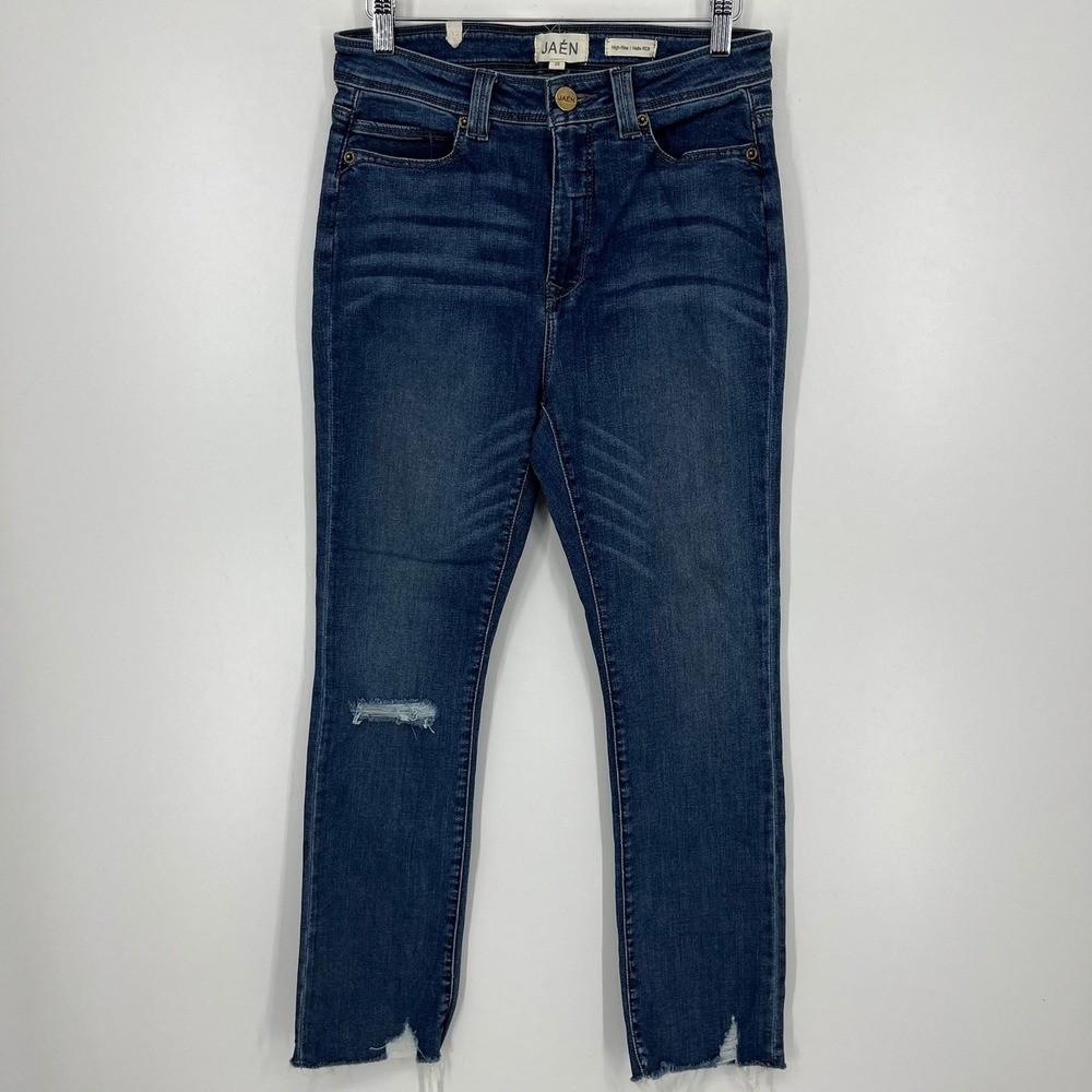 JAEN Halle RCB High Rise Distressed Raw Hem Skinny Jeans Medium Wash Blue 29